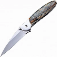 Полуавтоматический складной нож Santa Fe Kershaw Leek, сталь 14C28N, рукоять сталь с накладкой из зуба мамонта купить в Пензе