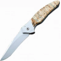 Полуавтоматический складной нож Santa Fe Kershaw Shallot, сталь 14C28N, рукоять сталь с накладкой из зуба мамонта купить в Пензе